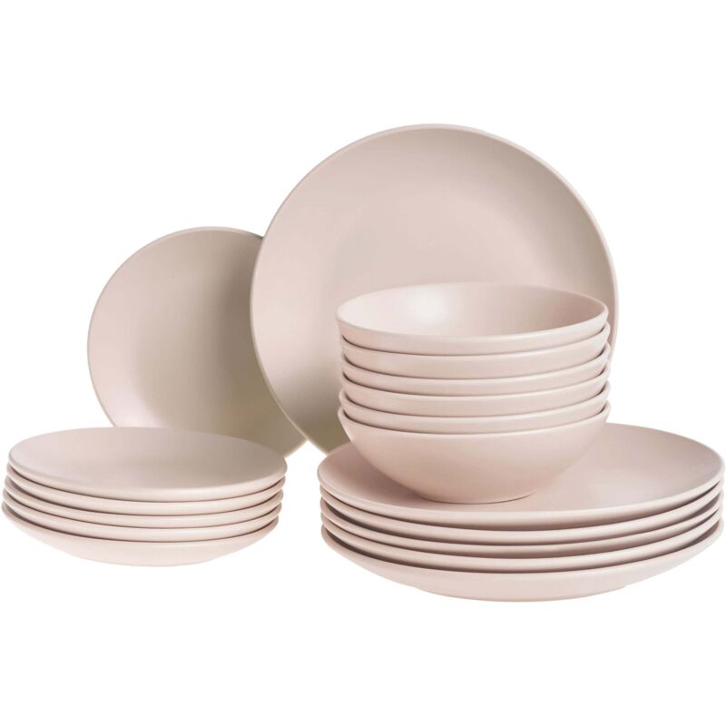 Beliani Set Of 18 Pieces Light Beige Stoneware Handmade Color Glaze Finish Service For 6 People Kitchen Dining Room Vivani