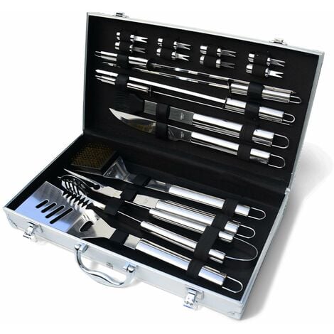 SWEEEK Set of 18 pieces barbecue tool set with a case, Barbecue Tool Set, Grey, 48x25x9 cm