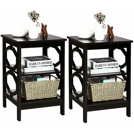 Set of 2 3-Tier Nightstand Sofa Bed Side Table Storage Display Stand with Shelf
