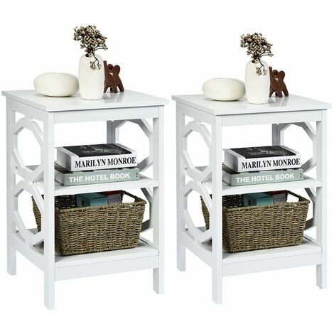 Set of 2 3-Tier Nightstand Sofa Bed Side Table Storage Display Stand with Shelf