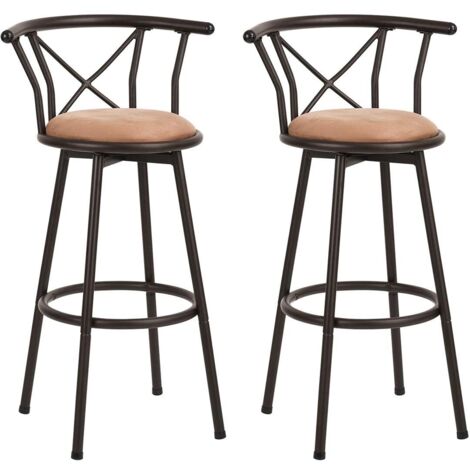 Set of 2 360 Swivel Bar Stools Vintage Industrial with Backrest Footrest
