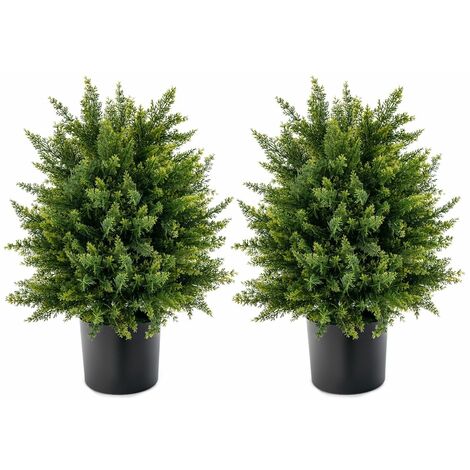Set of 2 50cm Artificial Cedar Topiary Ball Tree Faux Shrub Brush Potted Tree