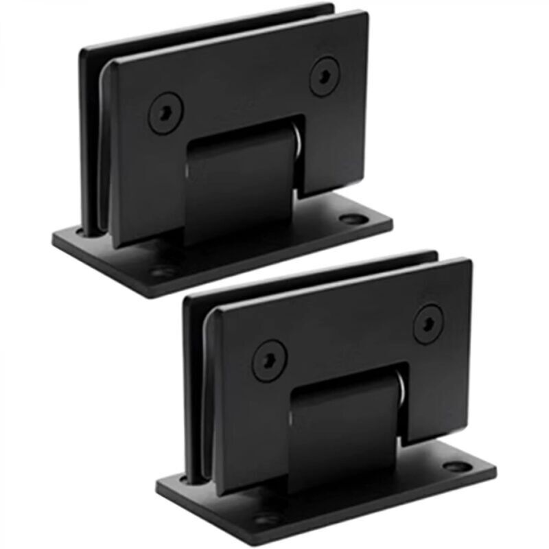 Set of 2 90-degree glass shower door hinges, black stainless steel bathroom door clips for 8-12 mm