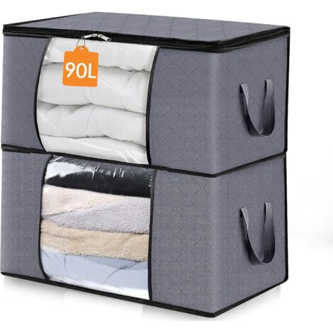 Set of 2 90L Clothes Storage Bags, Under Bed Storage Boxes, Foldable Crates, Made of Sturdy Fabric, Reinforced Handles, Dark Grey
