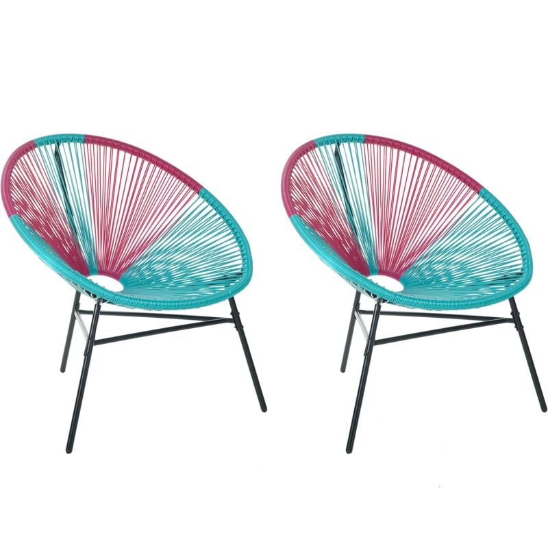 Beliani - Set of 2 Modern Chairs Round Pink Turquoise Rattan Steel Living Room Acapulco