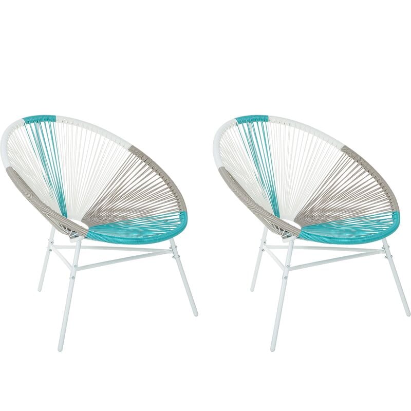 Beliani - Set of 2 Modern Chairs Round Multicolour Turquoise Rattan Steel Acapulco