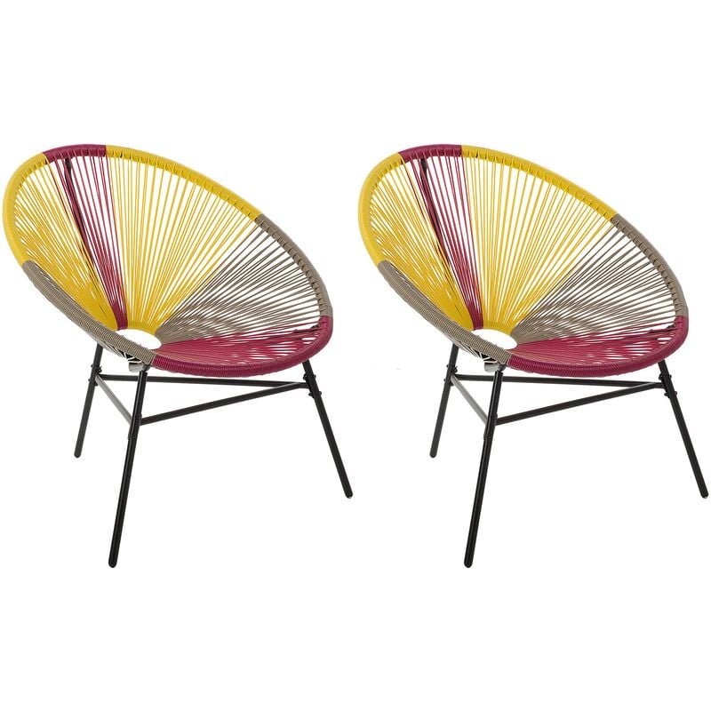 Beliani - Set of 2 Modern Chairs Round Multicolour Rattan Steel Living Room Acapulco