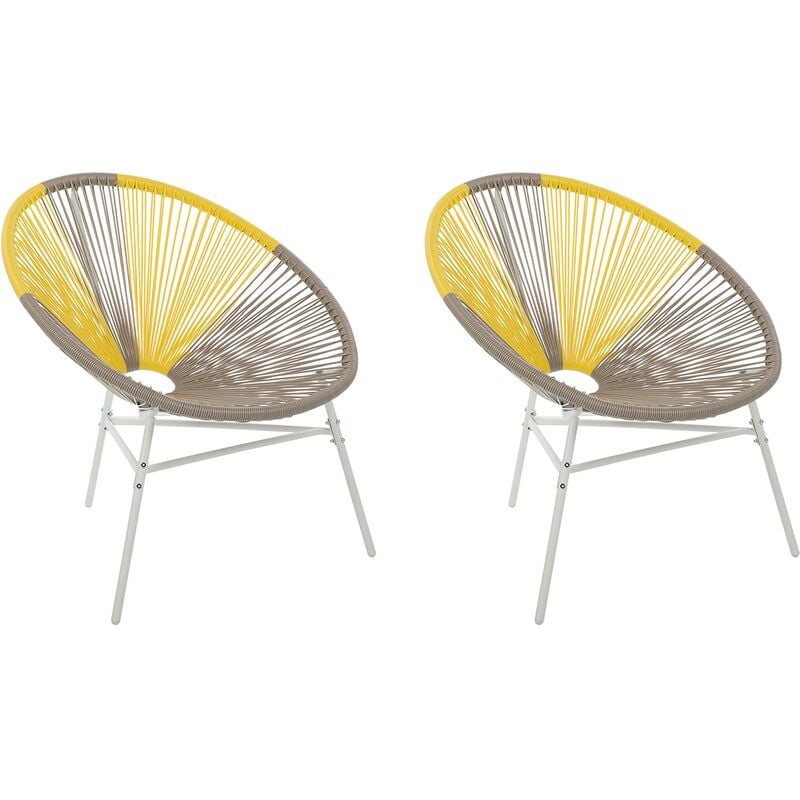 Beliani - Set of 2 Modern Chairs Round Taupe Yellow Rattan Steel Living Room Acapulco