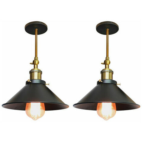 Set of 2 Adjustable Industrial Wall Light Ceiling Light E27 Hat Shape for Living Room Hallway Bar - Black 22cm - Black