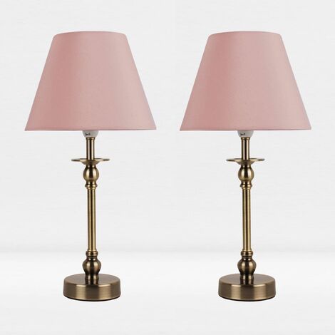 main image of "Antique Brass Bedside Table Light with Coloured Fabric Shade Options"