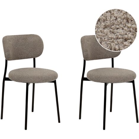 Set of 2 Armless Chairs Boucle Upholstered Seats Metal Legs for Dining Room Kitchen Beige Taupe Casey