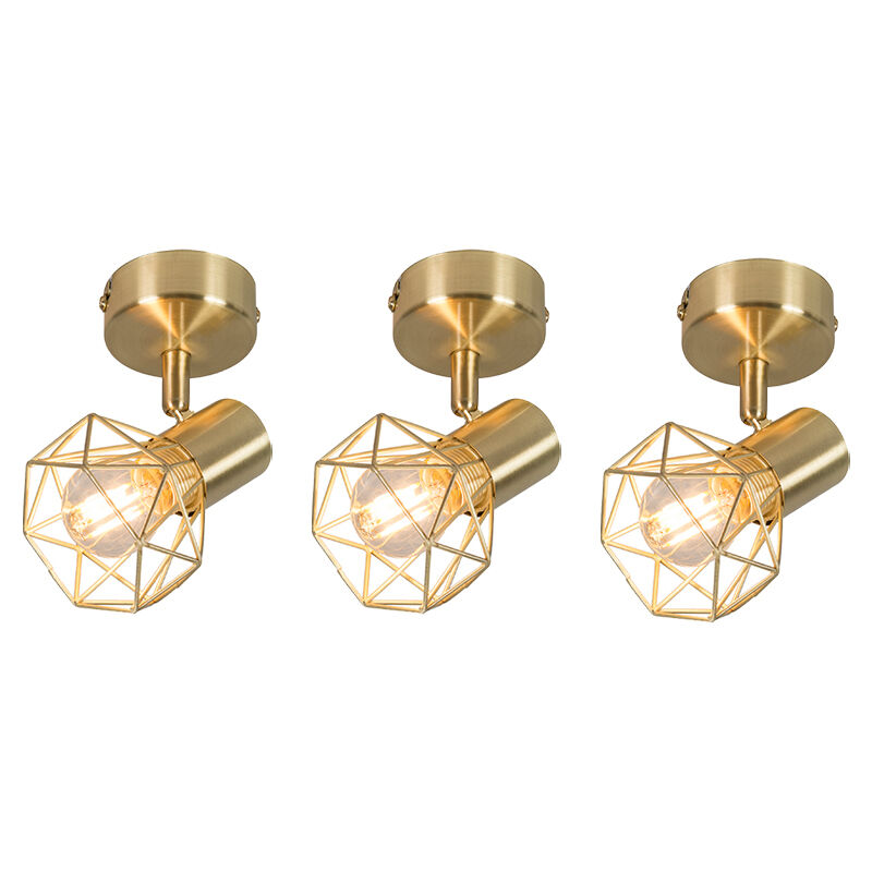 Qazqa - Set of 3 Art Deco Adjustable Spotlight Brass - Mosh 1