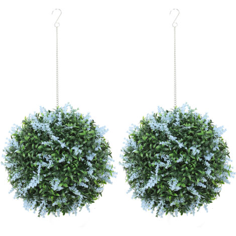 Set of 2 Artificial Plant Topiary Balls, UV-protected Fake Decorative Plants, Blue