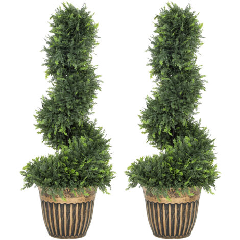 Set of 2 Artificial Plants, Topiary Spiral Boxwood Cypress Trees with Pot, for Home Indoor Outdoor Decor, 90cm