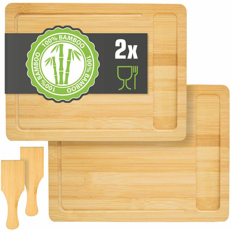 Set of 2: Bamboo Raclette Plate with Spatula - 30x22 Wooden Raclette Pan Coaster - braun