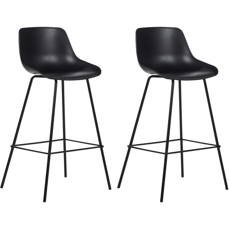 Beliani Set Of 2 Bar Chairs Counter Height Bar Stools Plastic Seat Metal Legs Black Emmet