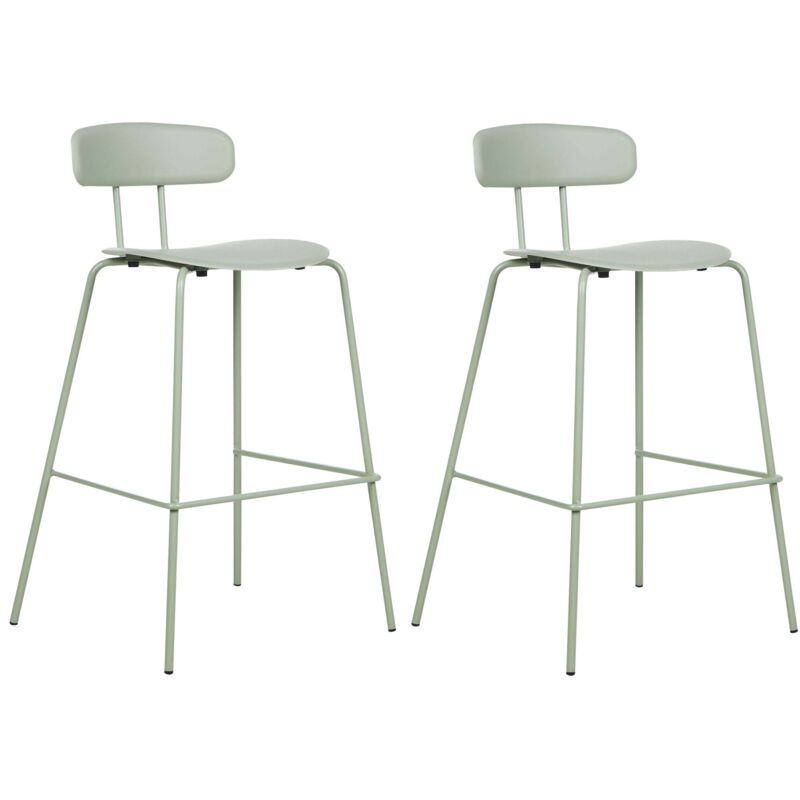 Beliani - Set Of 2 Bar Chairs Counter Height Bar Stools Plastic Seat Metal Legs Light Green Sibley