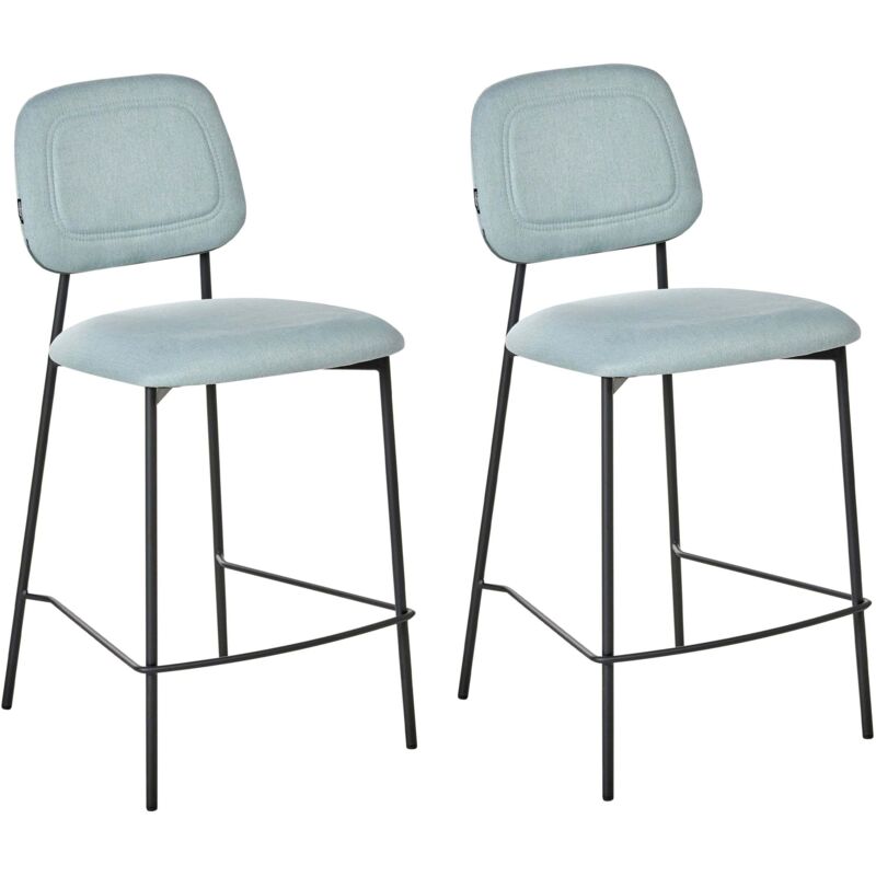 Beliani Set Of 2 Bar Chairs Duette Fabric Light Blue