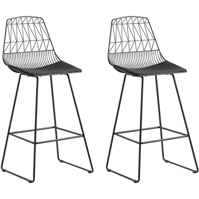 Beliani - Modern Set Of 2 Metal Bar Chairs Counter Height Stool Pu Leather Black Preston