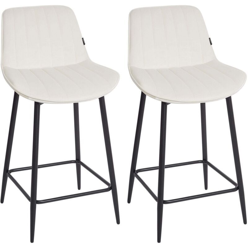 Beliani - Set Of 2 Bar Chairs Velvet Black Steel Legs Footrest Armless Dining Room Seating Light Beige Dubrovnik
