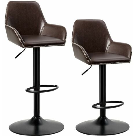 Set of 2 Bar Stools Adjustable Swivel Leather Pub Chair Kitchen Dining Chairs