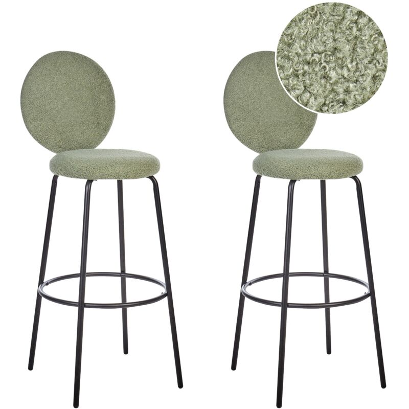 Beliani Set Of 2 Bar Chairs Emery Boucle Light Green