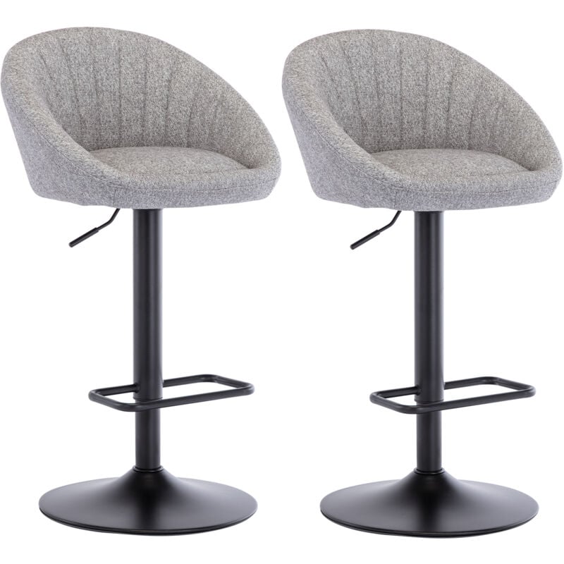 Bar Stools Set of 2 in Towel Fabric Swivel Counter Chairs Height Adjustable High Stools Backrest for Kitchen Home Bar, Grey, Wahson