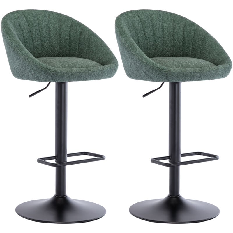 Bar Stools Set of 2 in Towel Fabric Swivel Counter Chairs Height Adjustable High Stools Backrest for Kitchen Home Bar, Green, Wahson