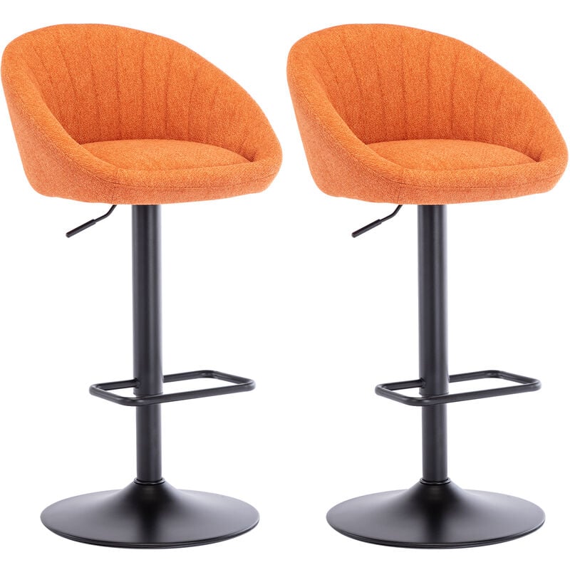 Bar Stools Set of 2 in Towel Fabric Swivel Counter Chairs Height Adjustable High Stools Backrest for Kitchen Home Bar, Orange, Wahson