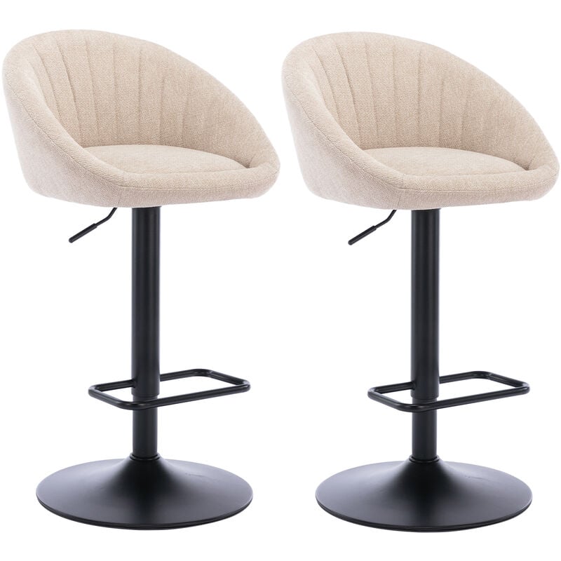 Set of 2 Bar Stools in Towel Fabric Breakfast Counter Chairs Swivel Bar Chairs with Backrest High Stools Adjustable for Kitchen Counter Home Bar,