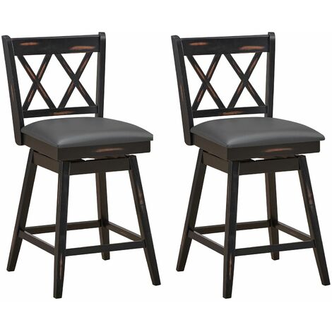 Set of 2 Bar Stools Counter Height Chair Pub 360 °Swiveling Upholstered Seat 24"