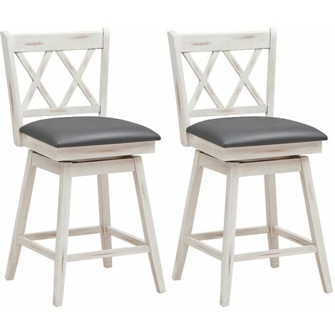 Set of 2 Bar Stools Counter Height Chair Pub 360 °Swiveling Upholstered Seat 24"