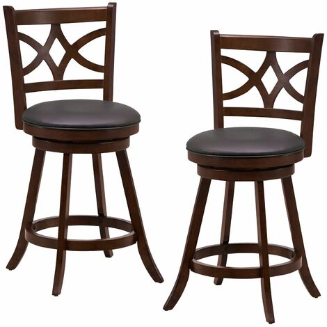 Set of 2 Bar Stools Counter Height Chair Pub 360 °Swiveling Upholstered Seat 24"