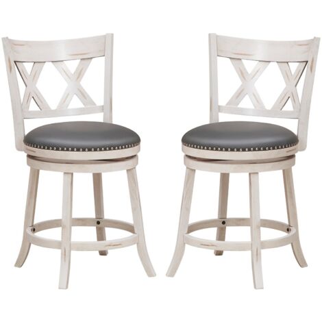 Set of 2 Bar Stools Counter Height Chair Pub 360 °Swiveling Upholstered Seat 24"