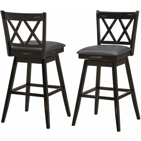 Set of 2 Bar Stools Counter Height Chair Pub 360 °Swiveling Upholstered Seat 29"