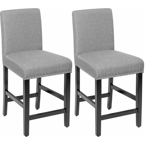 Set of 2 Bar Stools Counter Height Chair Upholstered W/ Low Backrest Wide Seat