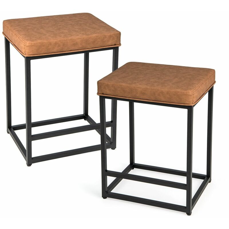 Costway - Set of 2 Bar Stools Dining Counter Height Chair Modern Upholstered Pub Stools