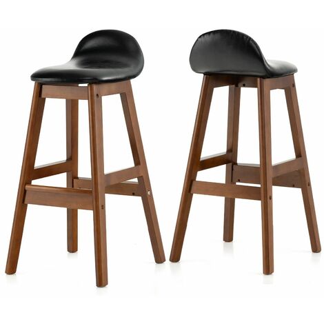 Set of 2 Bar Stools Dining Counter Height Chair Upholstered Padded Seat & Back
