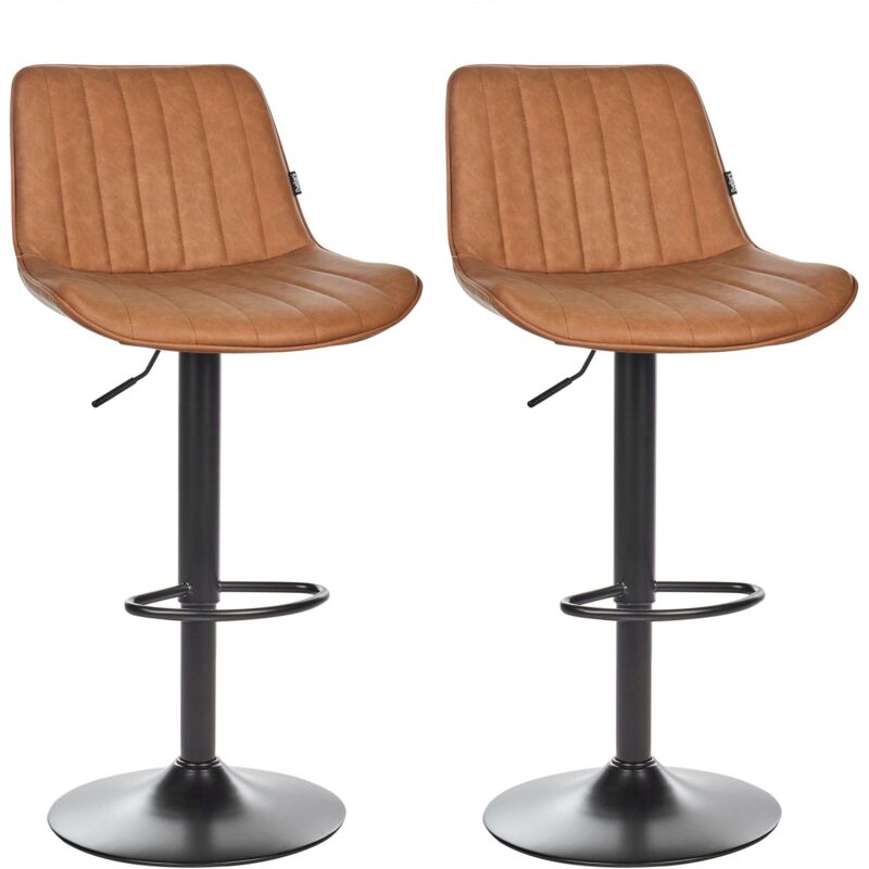 Beliani Set Of 2 Bar Stools Faux Leather Height Adjustable Swivel Chairs Brown Dubrovnik