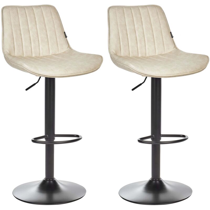 Beliani Set Of 2 Bar Stools Faux Leather Height Adjustable Swivel Chairs Light Beige Dubrovnik