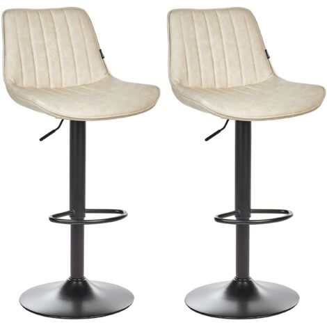 Set of 2 Bar Stools Faux Leather Height Adjustable Swivel Chairs Light Beige Dubrovnik