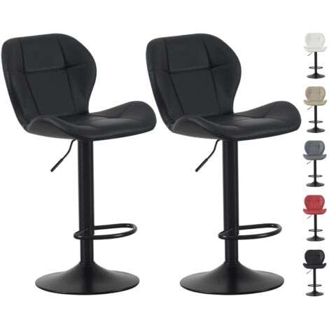 Set of 2 Bar Stools, Height Adjustable Swivel Barstools, Counter Stools with Backrest, Faux Leather Seat, Footrest and Metal Base for Home, Kitchen and Restaurant Stella BLACK
