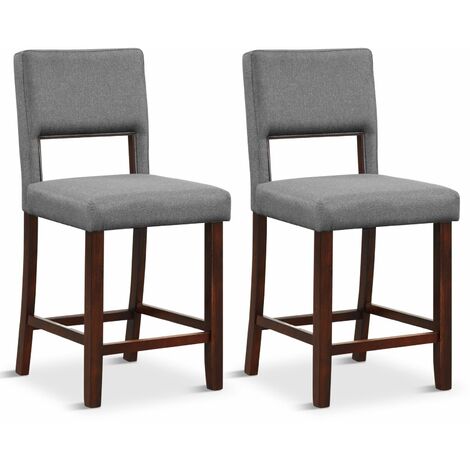 Set of 2 Bar Stools Linen Counter Height Chair Upholstered Kitchen Island Stool