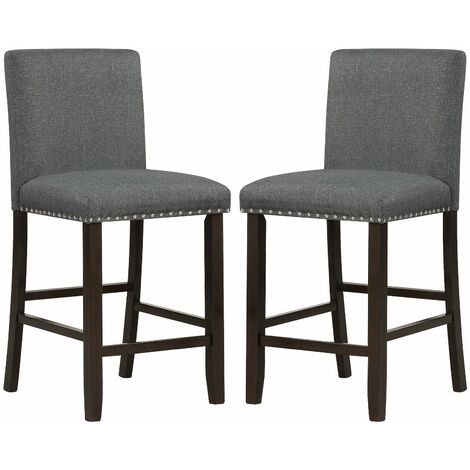 Set of 2 Bar Stools Linen Counter Height Chair Upholstered Kitchen Island Stool