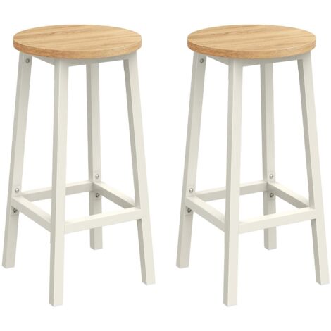Set Of 2 Bar Stools Metal Frame Footrest Stable Easy Assembly Space Saving