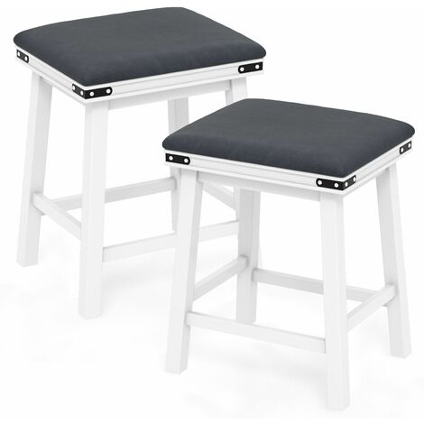 Set of 2 Bar Stools PU Leather Padded Upholstered Counter Height Chair Backless