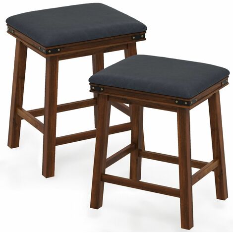 Set of 2 Bar Stools PU Leather Padded Upholstered Counter Height Chair Backless