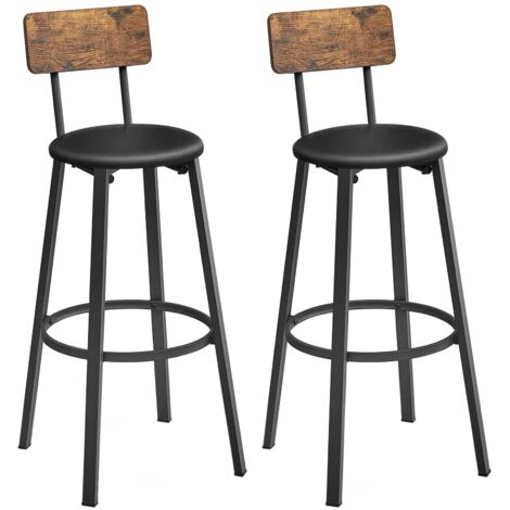 Set of 2 Bar Stools PU Upholstered 755cm Height Footrest Easy Assembly Industrial Style