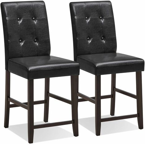 Set of 2 Bar Stools Upholstered Bar Counter Height Chair With Button-Tufted Back