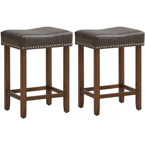 Set of 2 Bar Stools Upholstered Counter Height Saddle Stools PU Leather 60cm